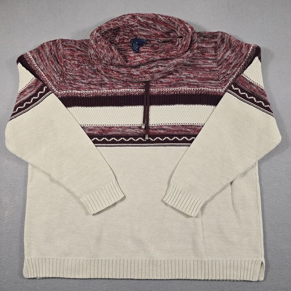 NORTHCREST Fair Isle Women's 1X Red Beige Knit Sweater High Neck 100% Cotton